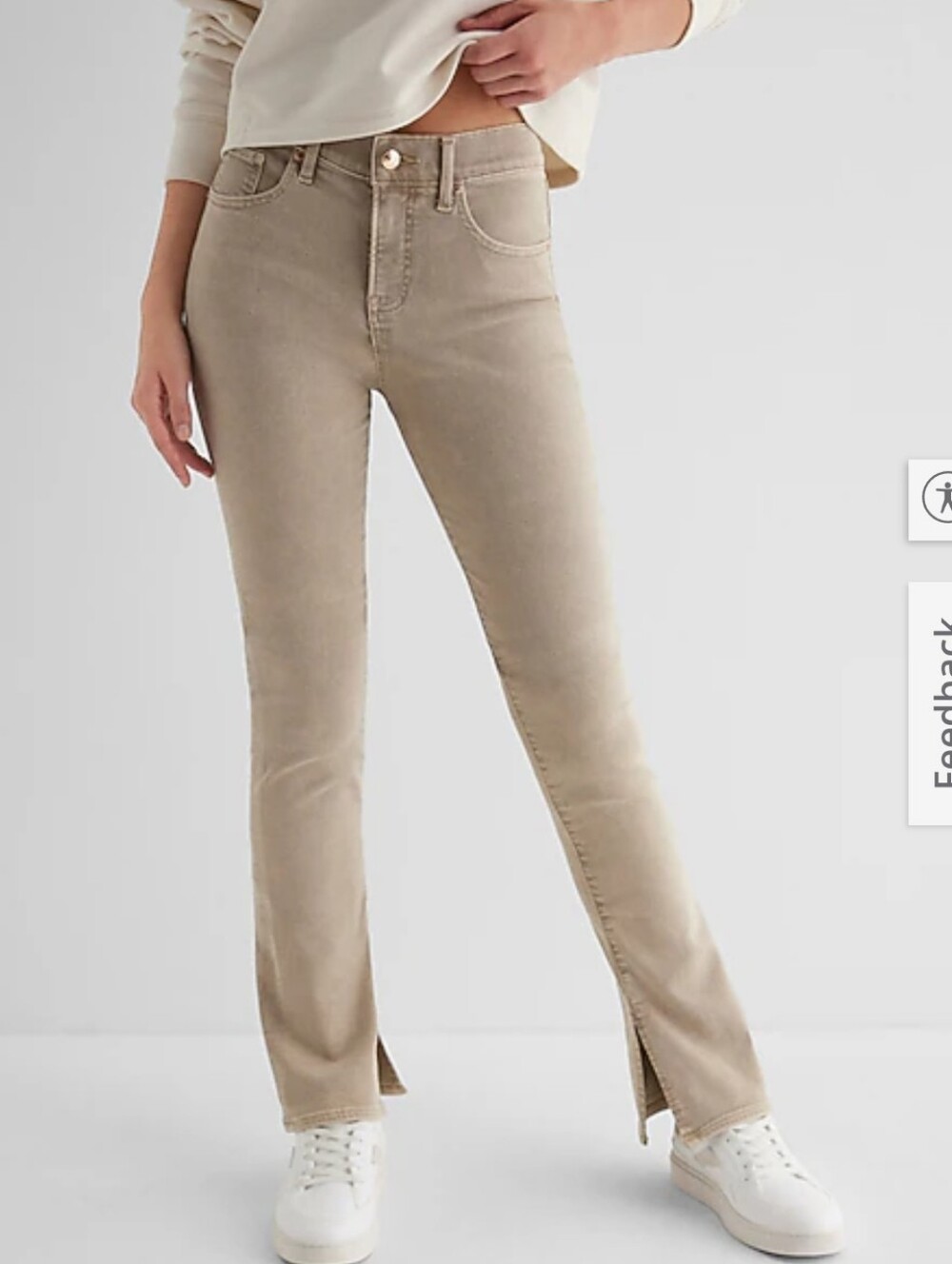 Express Skyscraper Mid Rise Jeans Women's 4 Regular Cream Tan Split Hem